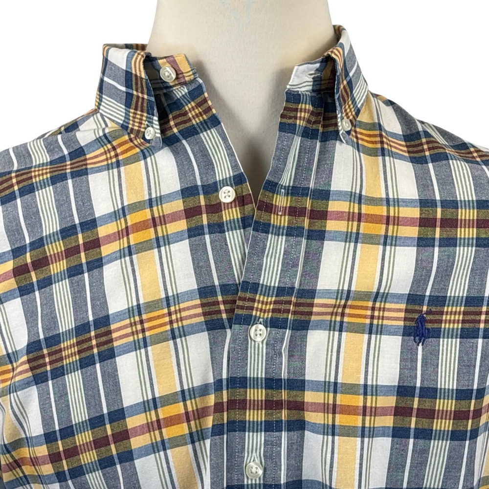 Ralph Lauren Mens Classic Fit Plaid Short Sleeve Button Down Shirt Blue Yellow L - Picture 2 of 8